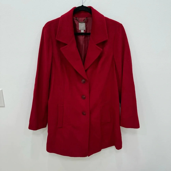 J.Jill Deep Red Wool Blend Pea Coat Dress Jacket Sz Lg - Picture 1 of 6